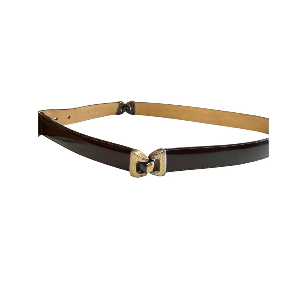 Brighton Womens Belt Brown Leather Silver‎ Interlocking Buckle Vintage Large